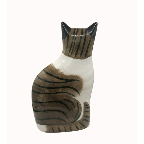 Staffordshire Style Tabby Cat Statue Vtg N.S. Gustin Co. Ceramic Hand-Painted Fo - Picture 2 of 8